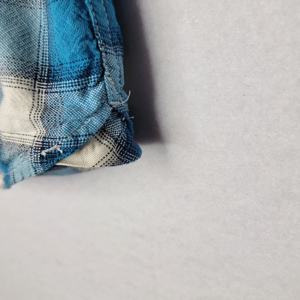 The North Face Mens Blue White Plaid Short Sleeve Cotton Button Down Shirt L